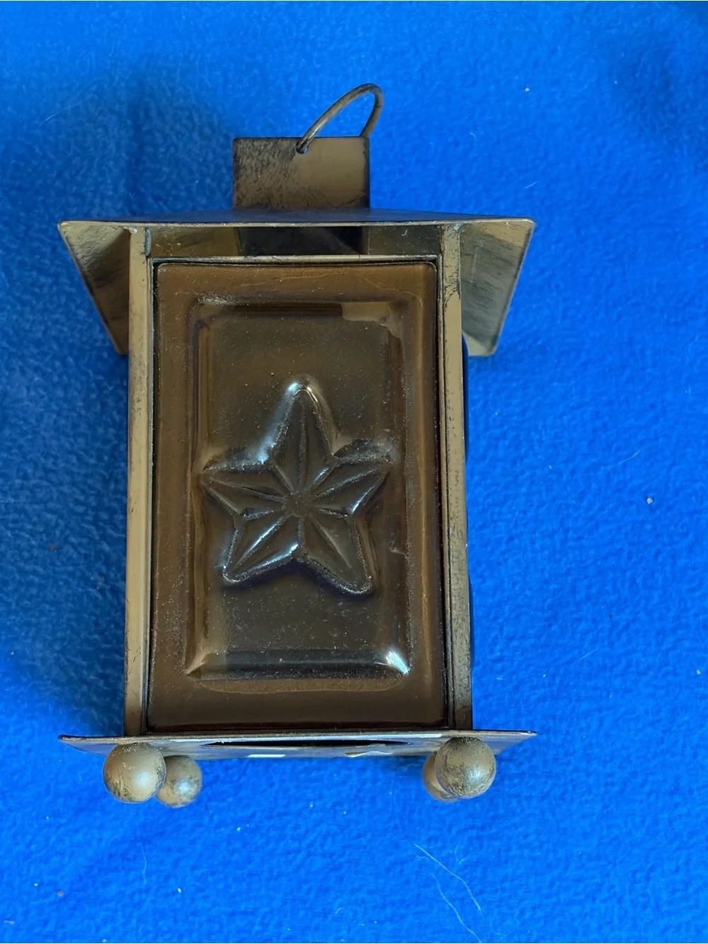 Metal Star Accent Lantern with Amber Glass Panel Vintage Illuminary